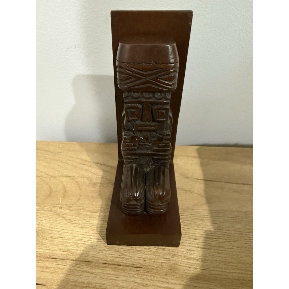 Tiki Figure Wood Hand Carved Bookend 7"
